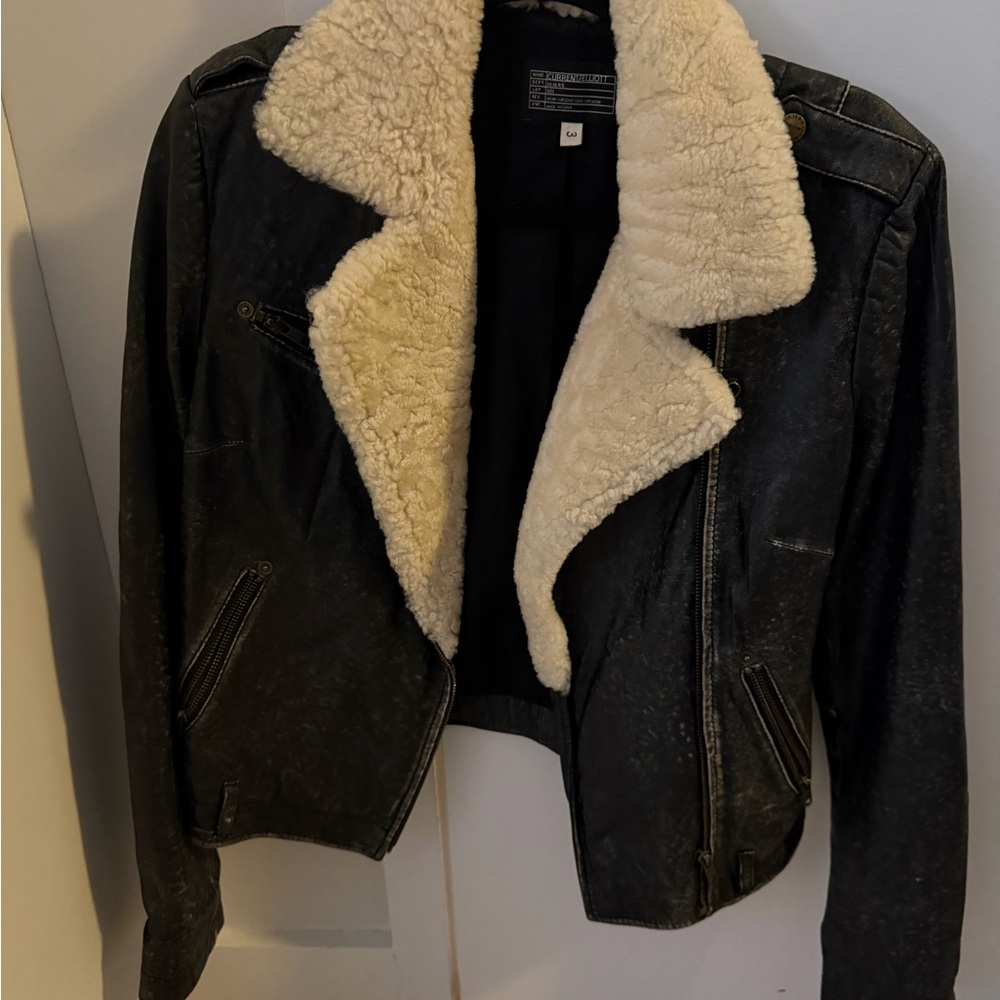 Current/Elliott Black Leather Shearling Lined Women's Jacket